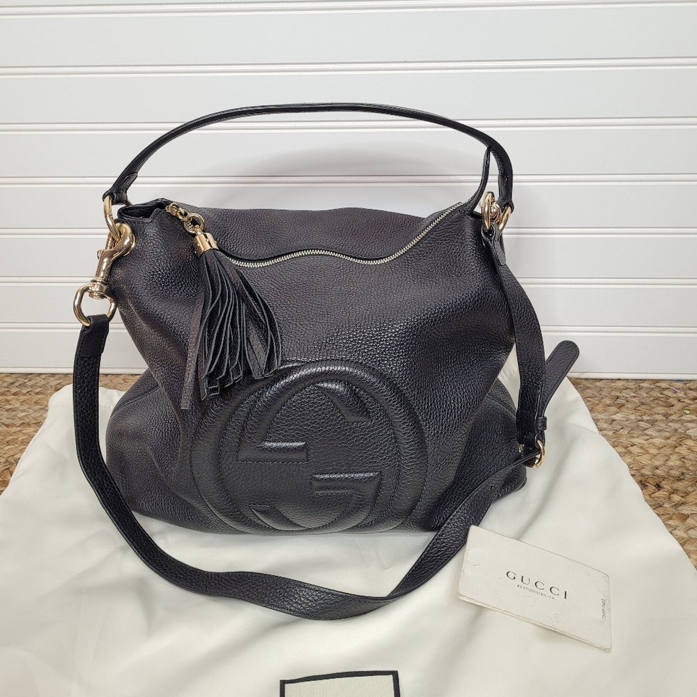 Gucci Black Leather Soho Hobo Handbag